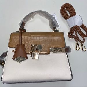 ALDO Agrolia Beige And Tan With Gold Accents Purse Handbag